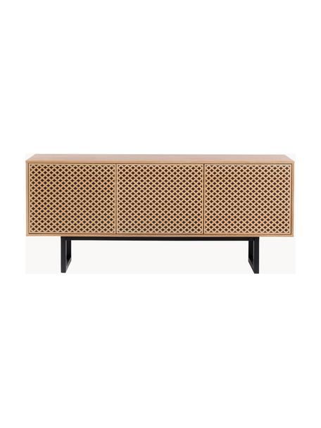 Dressoir Camden met deuren en eikenhoutfineer, Frame: MDF met eikenhoutfineer, , Poten: berkenhout, gelakt, FSC®-, Hout, zwart, B 175 x H 75 cm