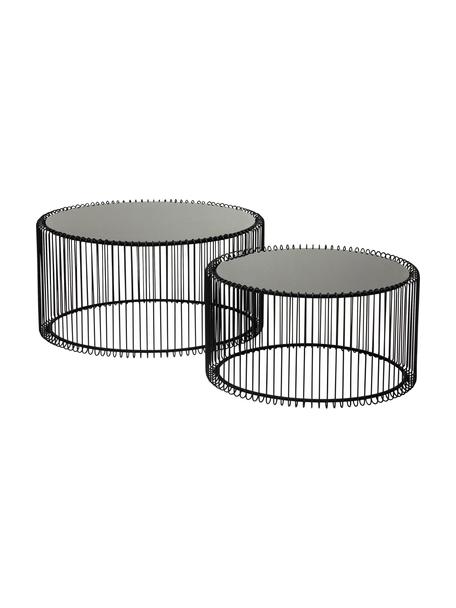 Set 2 tavolini da salotto con piano in vetro Wire, Struttura: acciaio verniciato a polv, Piano d'appoggio: vetro temperato, Nero, Set in varie misure