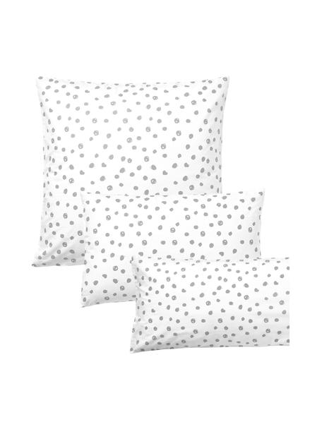 Gestippelde katoenen kussenhoes Jana, Weeftechniek: renforcé Draaddichtheid 1, Wit, grijs, B 60 x L 70 cm