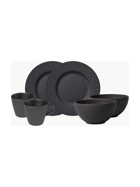 Servizio di stoviglie per colazione in porcellana Manufacture Rock, 2 persone (6 pz), Porcellana Premium, Nero opaco, 2 persone (6 pz)