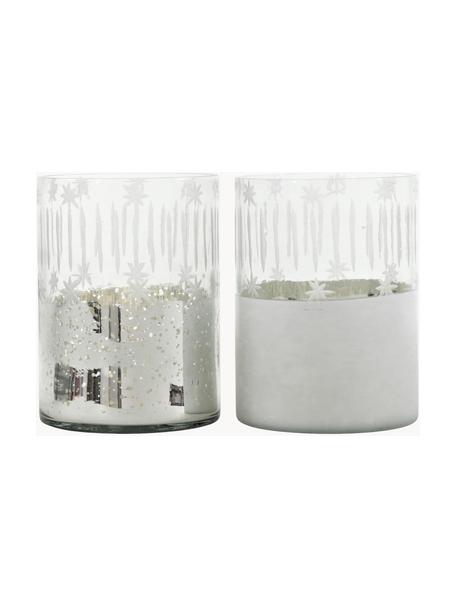 Set de portavelas Lira, 2 uds., Vidrio, Plateado, transparente, Ø 12 x Al 17 cm