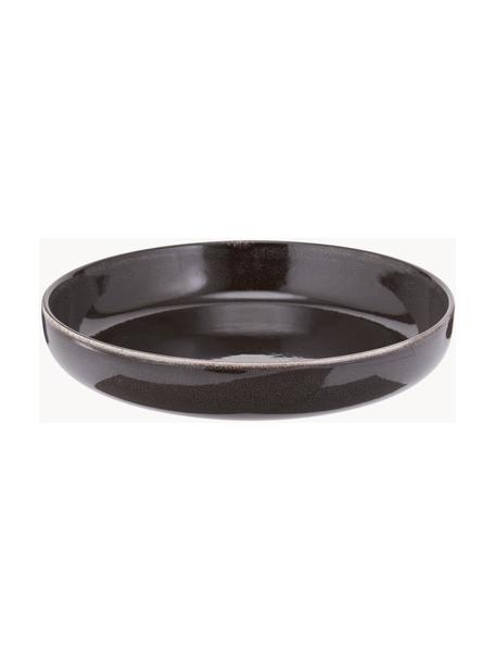 Handgemachte Schalen Nordic Coal, Ø 22 cm, 4 Stück, Steingut, Schwarz, gesprenkelt, Ø 22 x H 5 cm