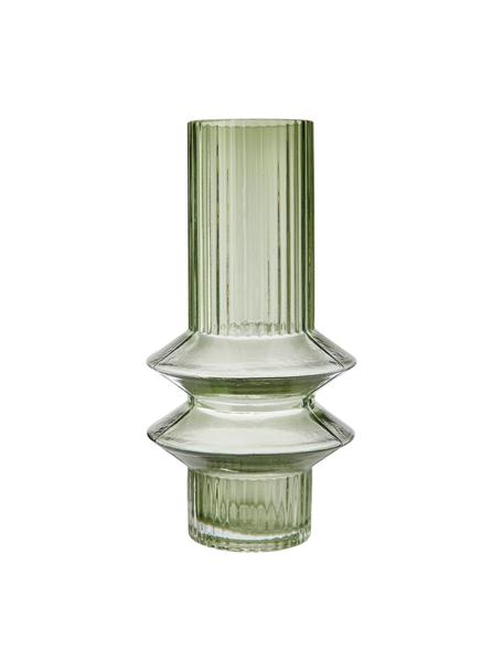 Transparante design vaas Rilla met een groene glans, Glas, Groen, transparant, Ø 10 x H 21 cm