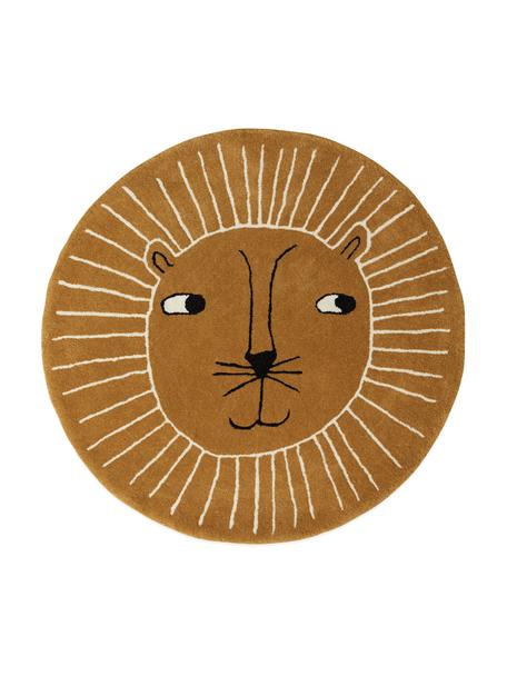 Niederflor-Wollteppich Lion, 80% Wolle, 20% Baumwolle, Karamellbraun, Schwarz, Weiß, Ø 95 cm