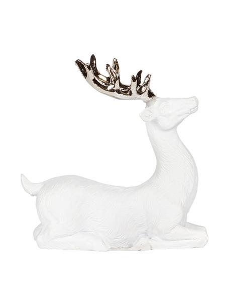 Handgemaakt decoratief hert Deer H 9 cm, Polyresin, Wit, goudkleurig, B 9 x H 9 cm