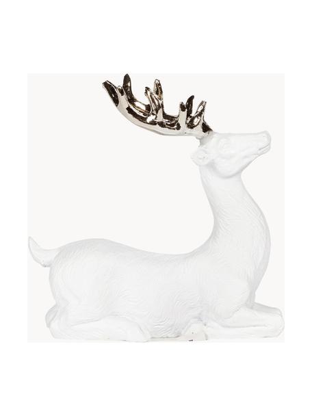 Handgemaakt decoratief hert Deer H 9 cm, Polyresin, Wit, goudkleurig, B 9 x H 9 cm
