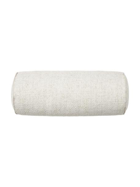Cuscino rullo in bouclé con bordino Aya, Bianco crema, Ø 17 x Lung. 45 cm