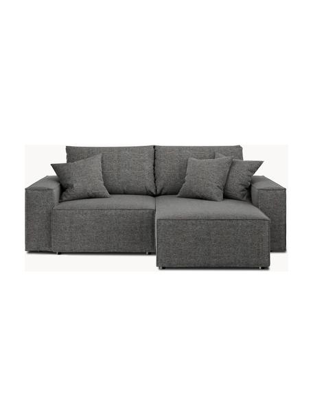 Divano letto angolare 3 posti con contenitore Melow, Rivestimento: 100% poliestere Con 80.00, Struttura: legno duro, legno tenero,, Tessuto grigio scuro, nero, maculato, Larg. 250 x Prof. 150 cm