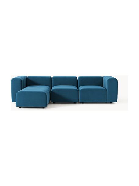 Modulares Samt-Sofa Lena (4-Sitzer) mit Hocker (links/rechts), Bezug: Samt (100 % Polyester) De, Gestell: Buchenholz, Spanplatte, H, Füße: Kunststoff, Samt Petrol, B 287 x T 181 cm