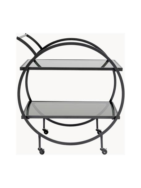 Metalen barcart Loft met glazen tafelbladen, Frame: gepoedercoat metaal, Zwart, B 74 x H 85 cm