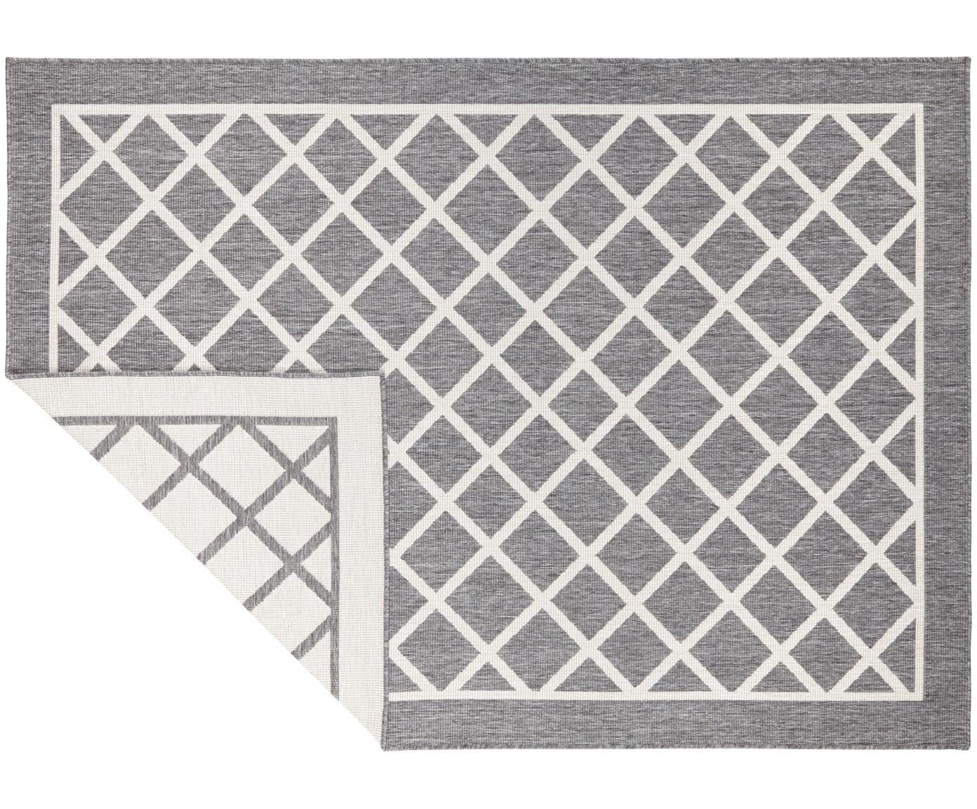 Dubbelzijdig in- & outdoor vloerkleed Sydney met ruitenmotief in grijs-crèmekleur, Grijs, crèmekleurig, B 120 x L 170 cm (maat S)