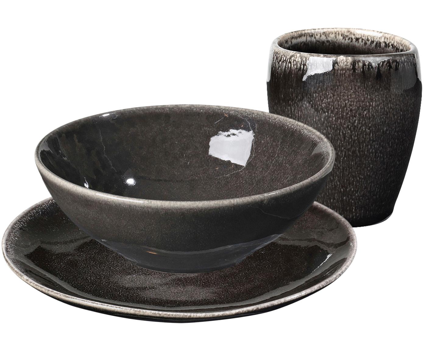 Handgemachtes Frühstücks-Set Nordic Coal aus Steingut, 4 Personen (12-tlg.), Steingut, Bräunlich, Sondergrößen