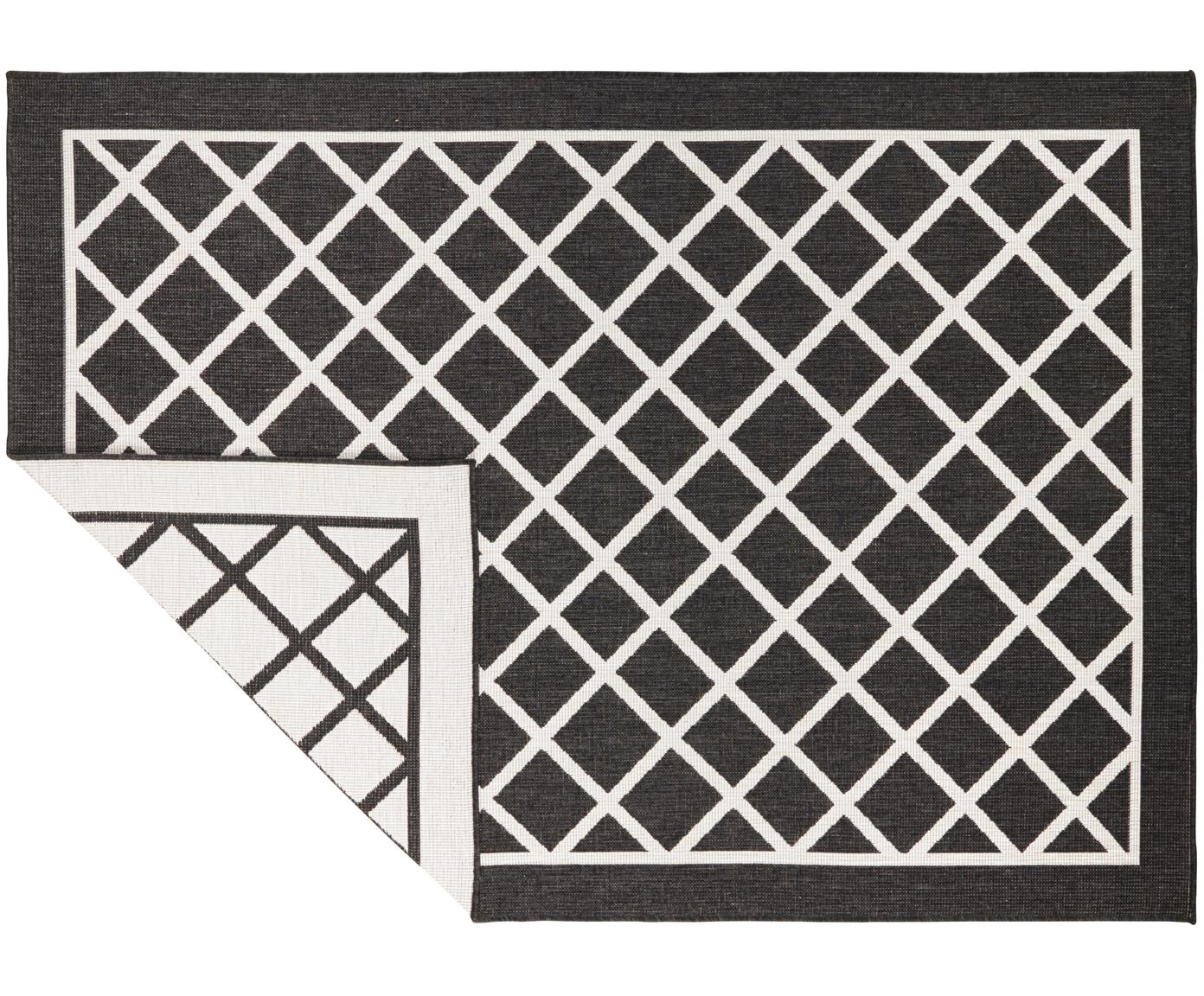 Dubbelzijdig in- en outdoor vloerkleed Sydney met ruitjesmotief in zwart/crèmekleur, Zwart, crèmekleurig, B 200 x L 290 cm (maat L)