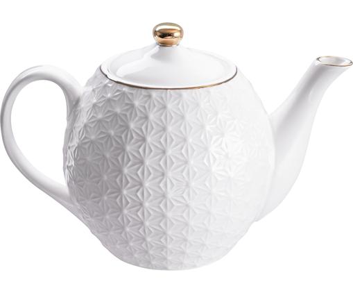 Handgemachte Porzellan-Teekanne Nippon mit Struktur in Weiß/Goldfarben, 1.3 L