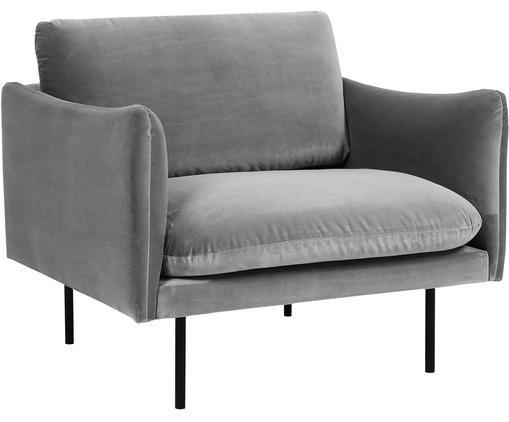 Samt-Sessel Moby in Grau mit Metall-Füßen