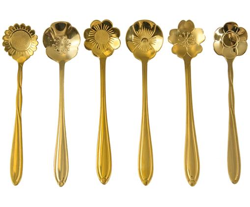 Goldfarbenes Teelöffel-Set Flower in verschiedenen Formen, 6er-Set