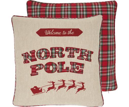 Bestickte Wendekissenhülle North Pole mit karierter Rückseite