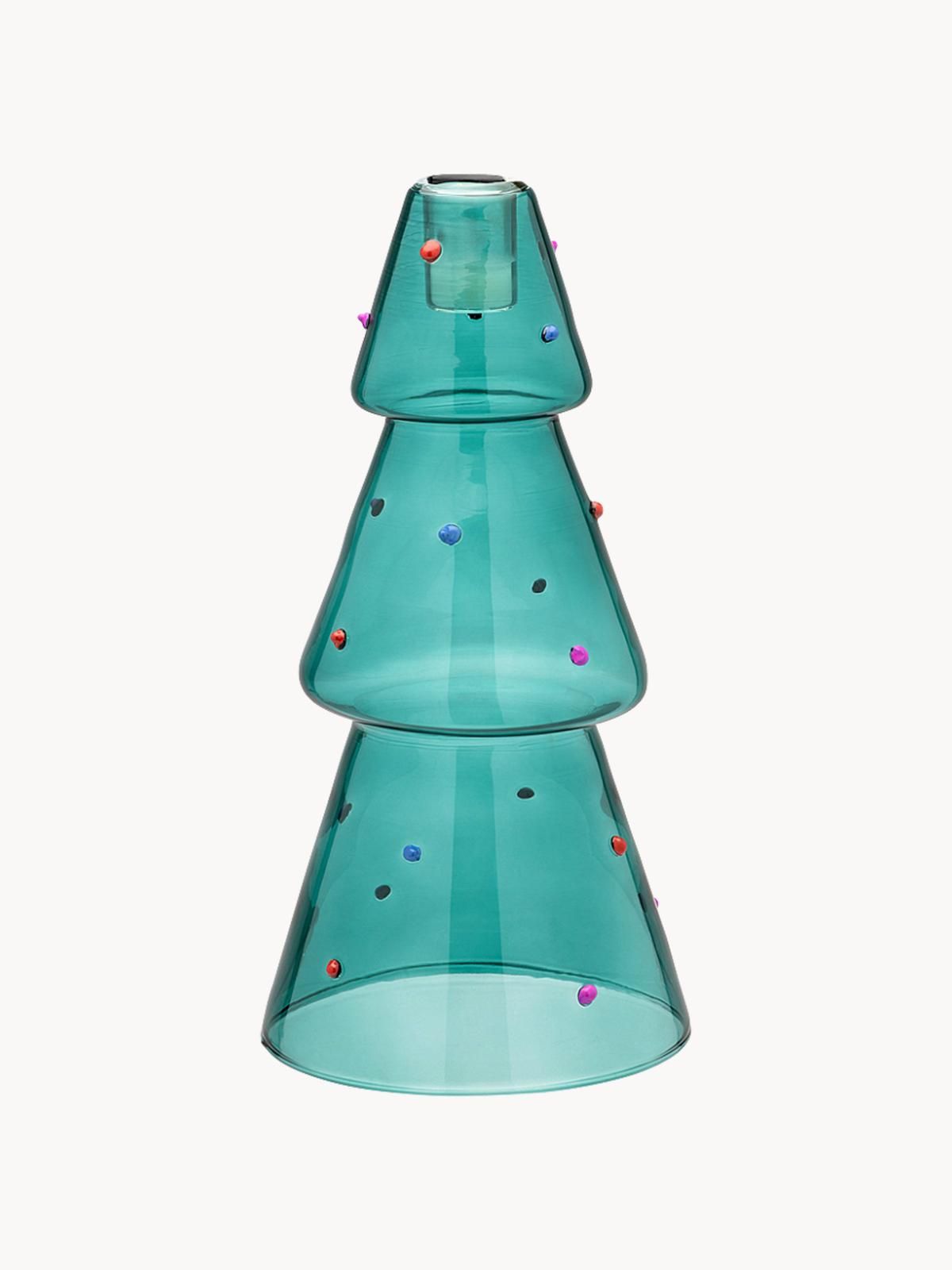 Mundgeblasener Kerzenhalter Christmas Tree aus Borosilikatglas