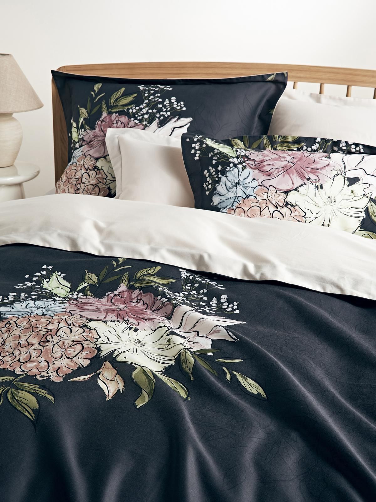 Baumwollsatin-Bettdeckenbezug Margot mit Blumen-Print