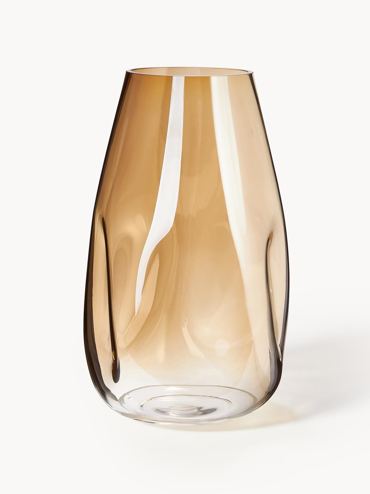 Große mundgeblasene Glas-Vase Luster, H 35 cm