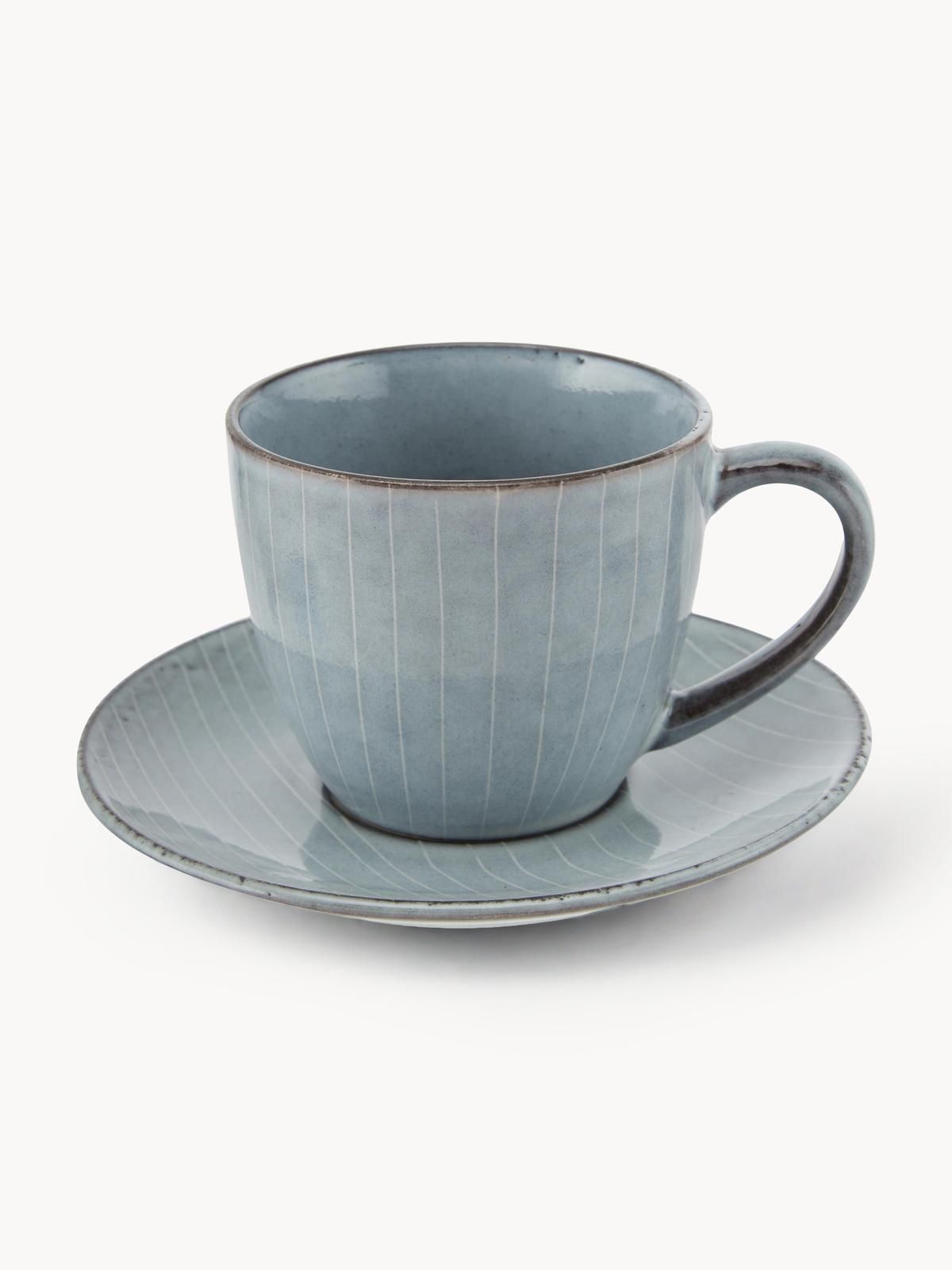 Handgemachte Kaffeetasse Nordic Sea mit Untertasse