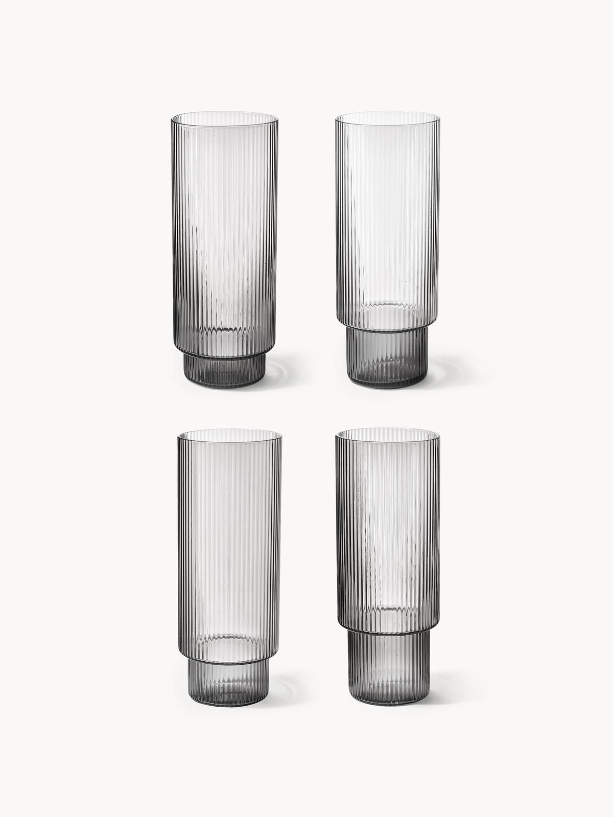 Mundgeblasene Longdrinkgläser Ripple mit Rillenrelief, 4er-Set