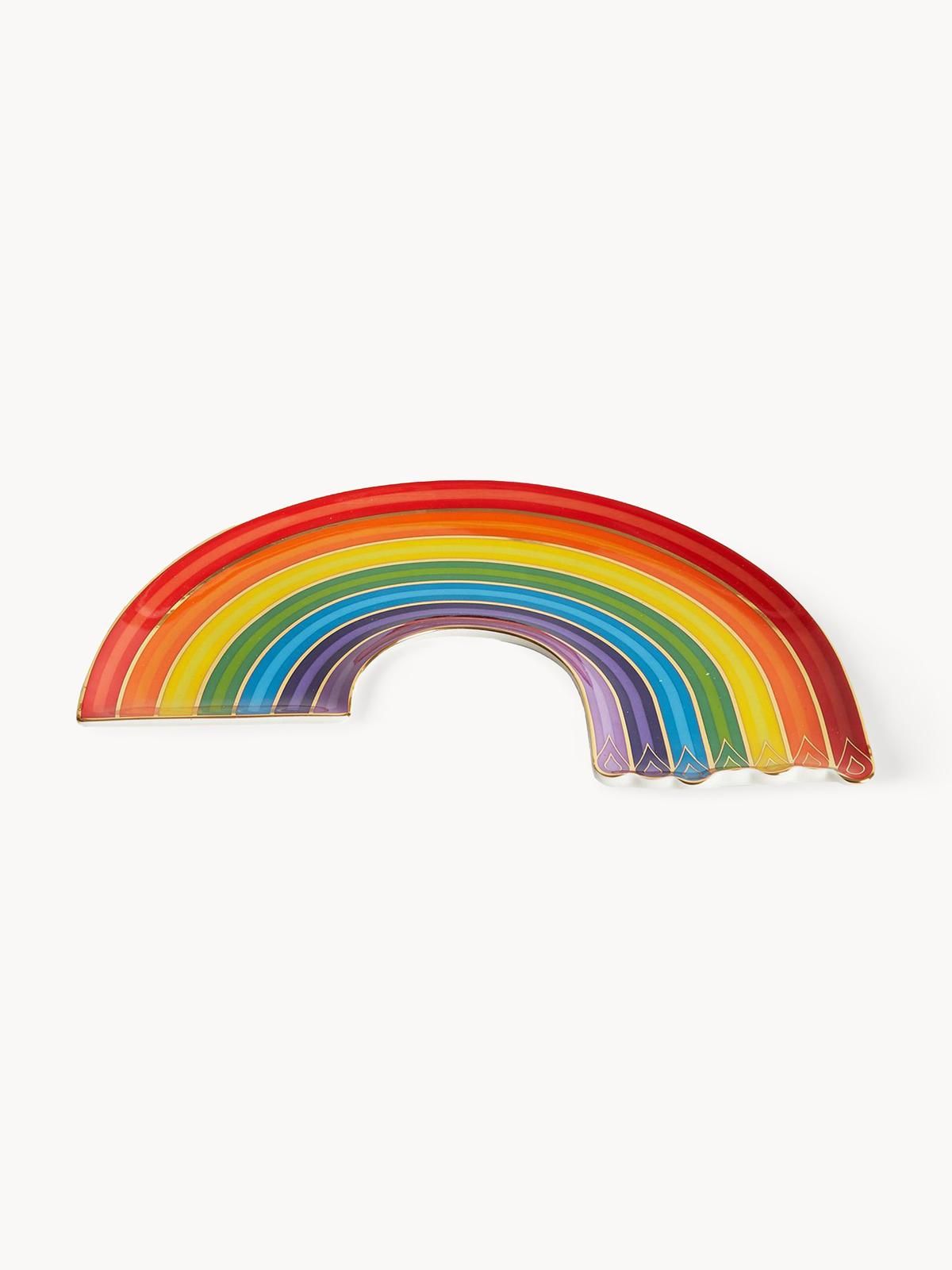 Porzellan Deko-Tablett Rainbow mit Gold