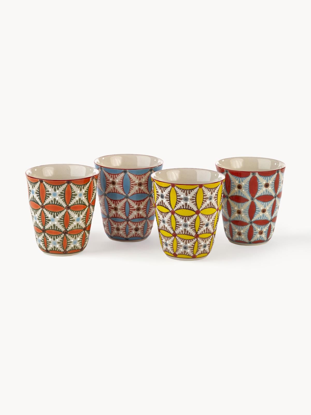 Handbemalte Becher Hippy, 4er-Set