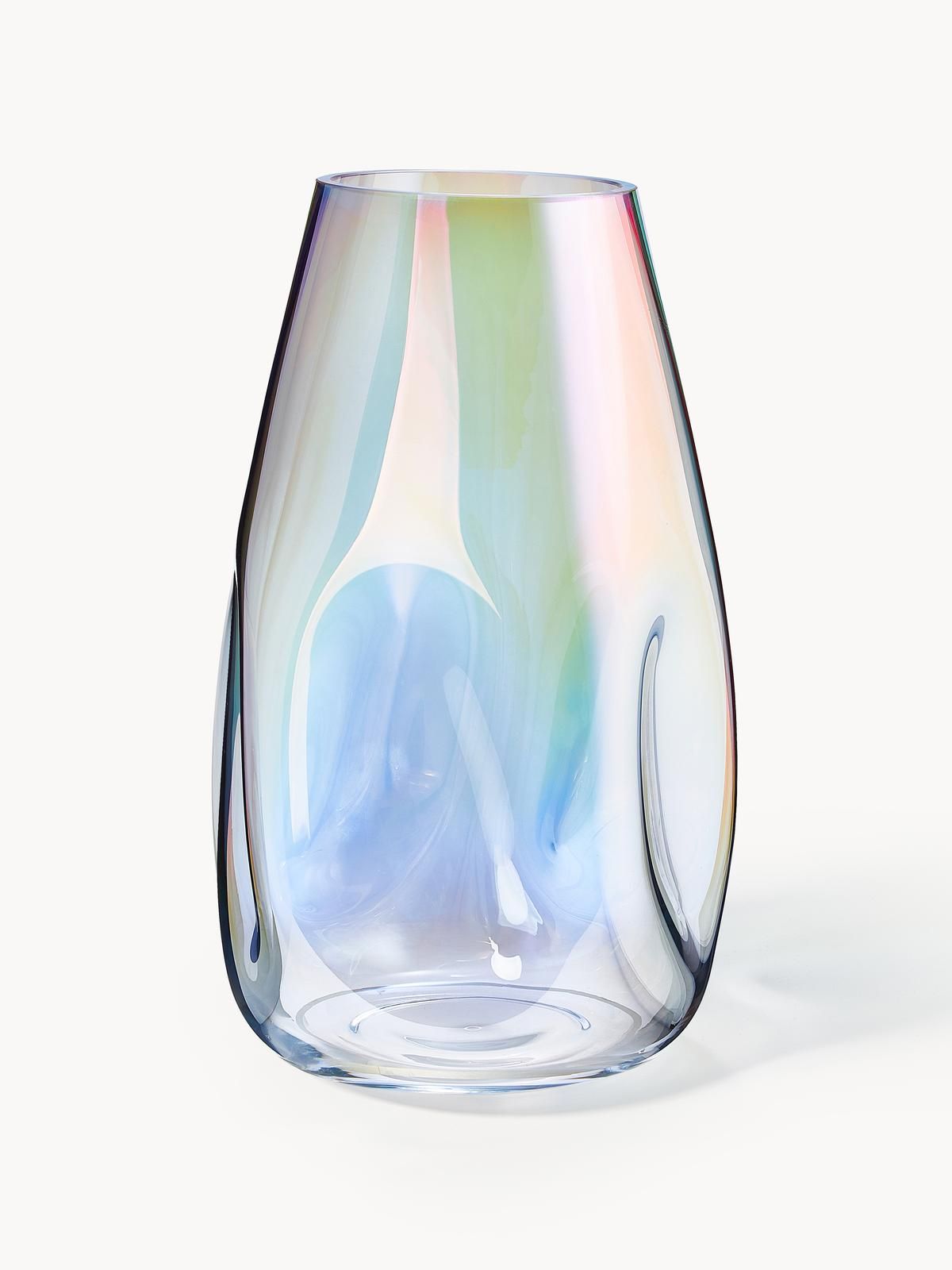 Große mundgeblasene Glas-Vase Rainbow, H 35 cm