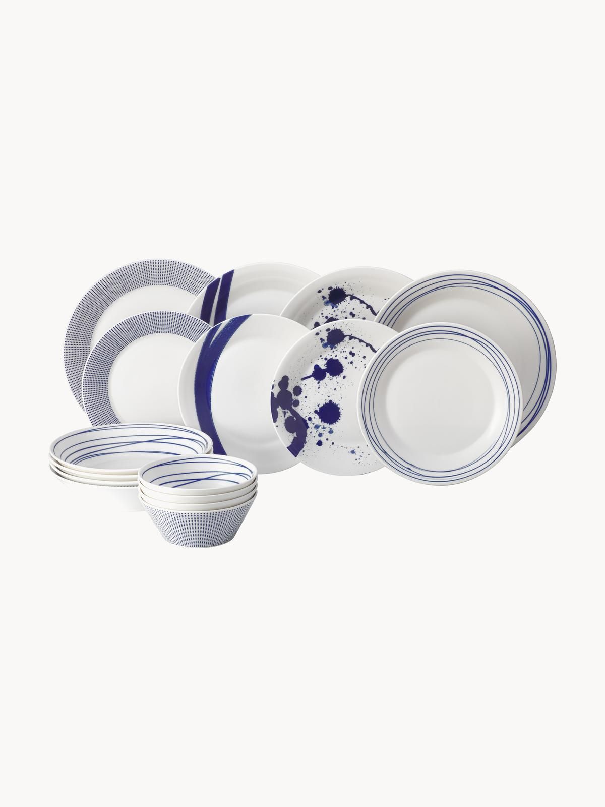 Geschirr-Set Pacific Blue aus Porzellan, 4 Personen (16-tlg.)