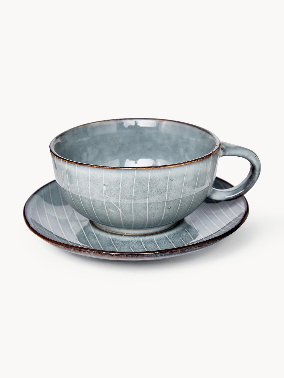 Handgemachte Teetasse Nordic Sea mit Untertasse