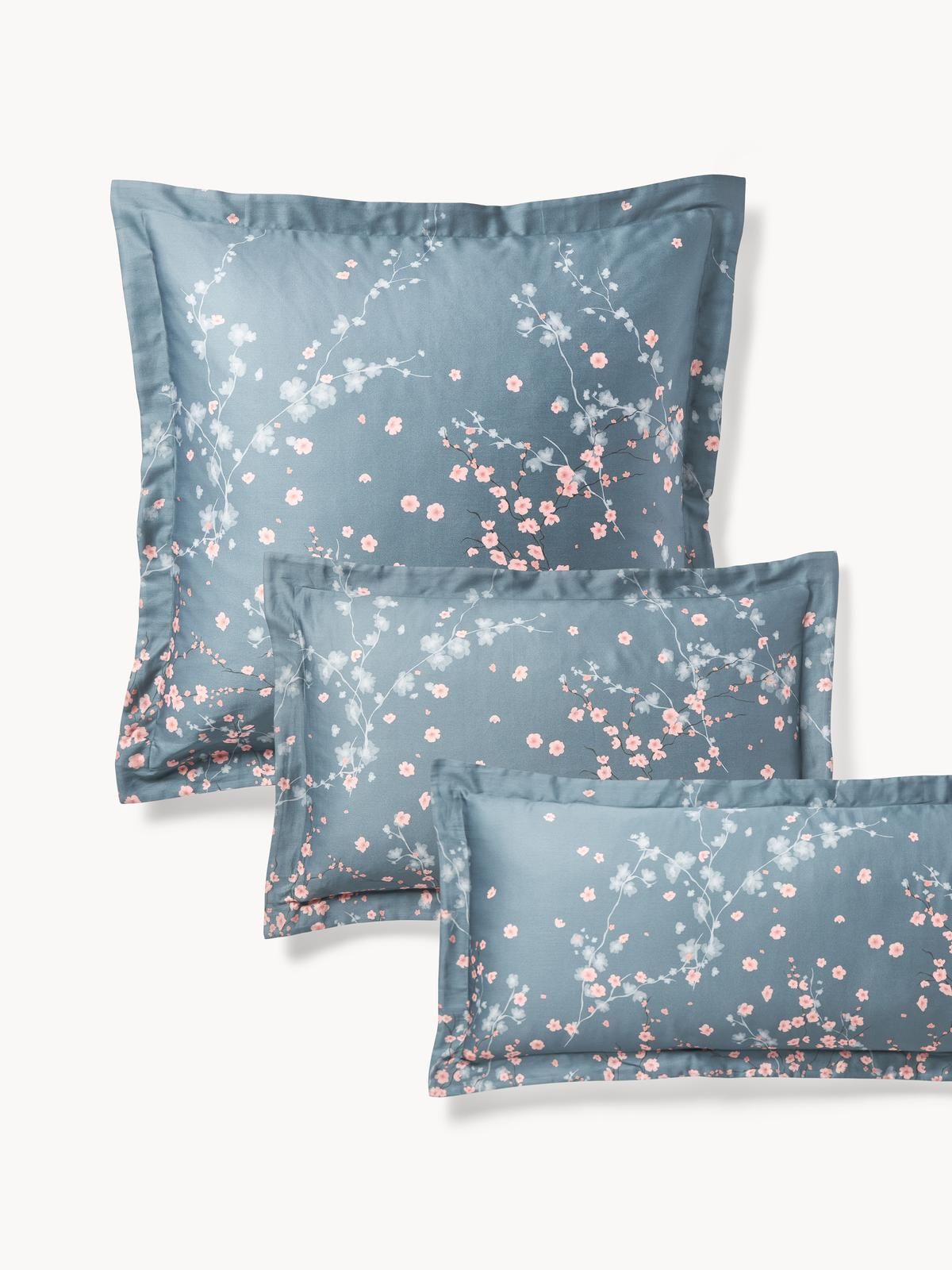 Baumwollsatin-Kopfkissenbezug Sakura mit Blumen-Print