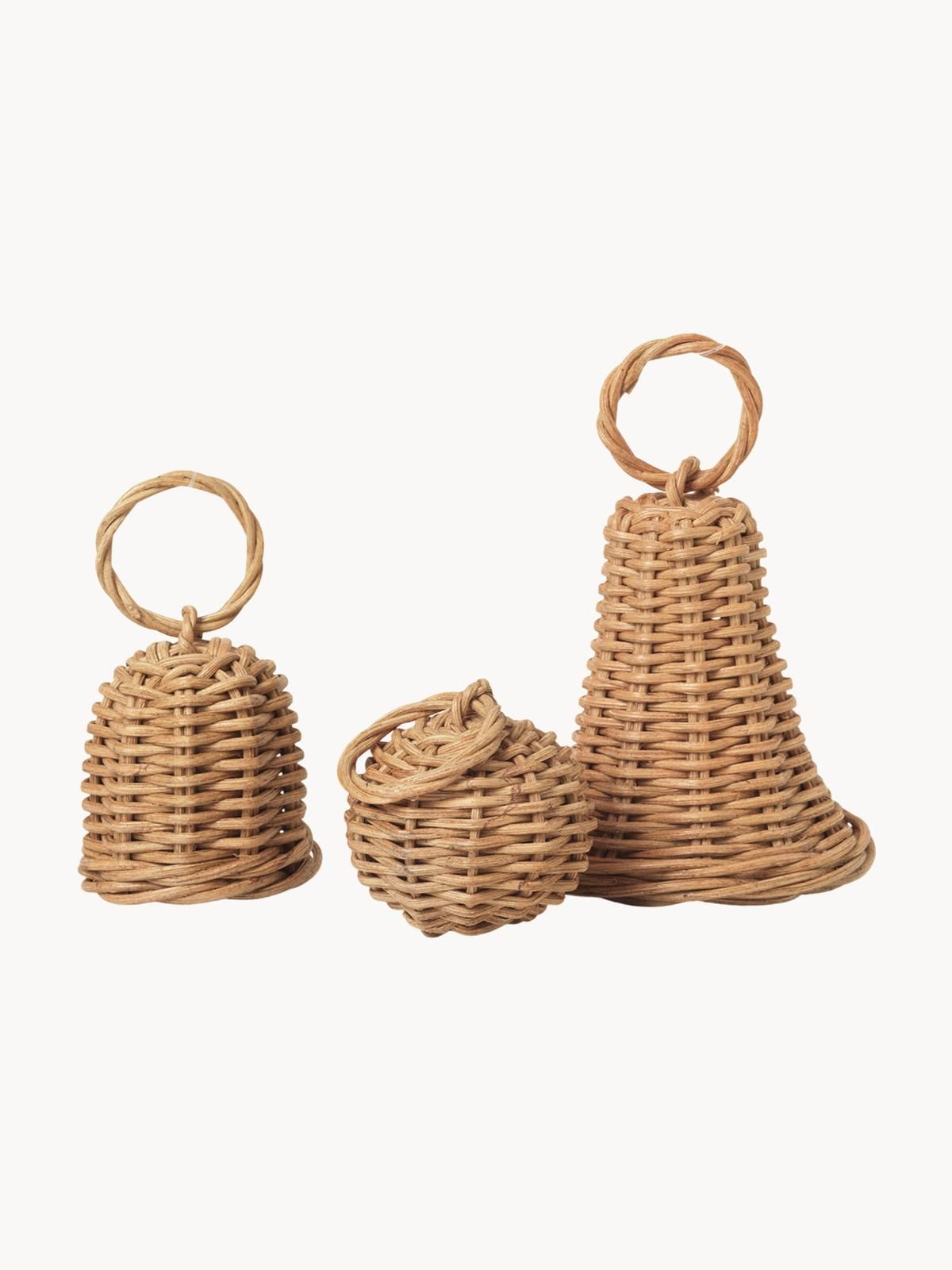 Baumanhänger Bell aus Rattan, 3er-Set