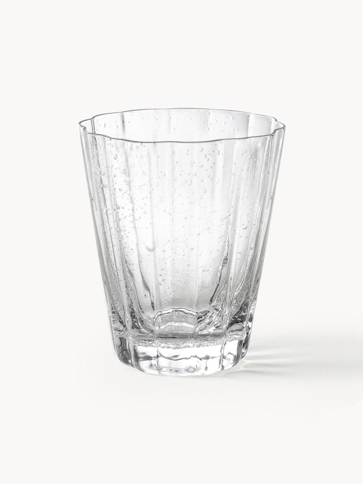 Mundgeblasene Wassergläser Scallop Glasses mit Rillenstruktur, 4 Stück