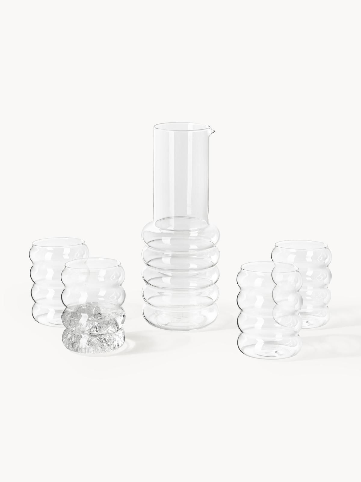 Mundgeblasene Wasserkaraffe Bubbly mit Wassergläsern, 5er-Set