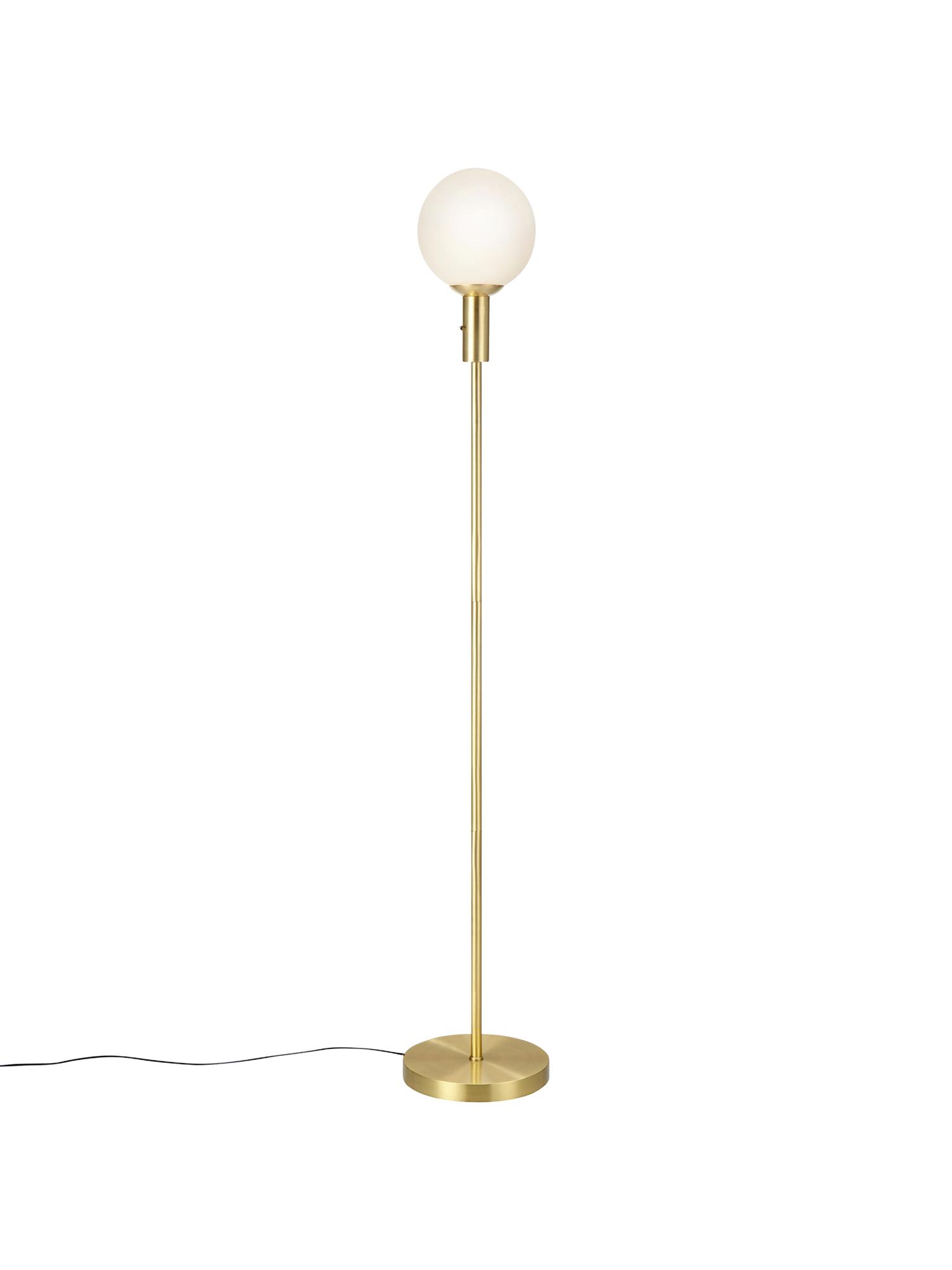 Stehlampe Minna aus Opalglas, Lampenschirm: Opalglas, Lampenfuß: Metall, vermessingt, Messing, Ø 22 x H 144 cm