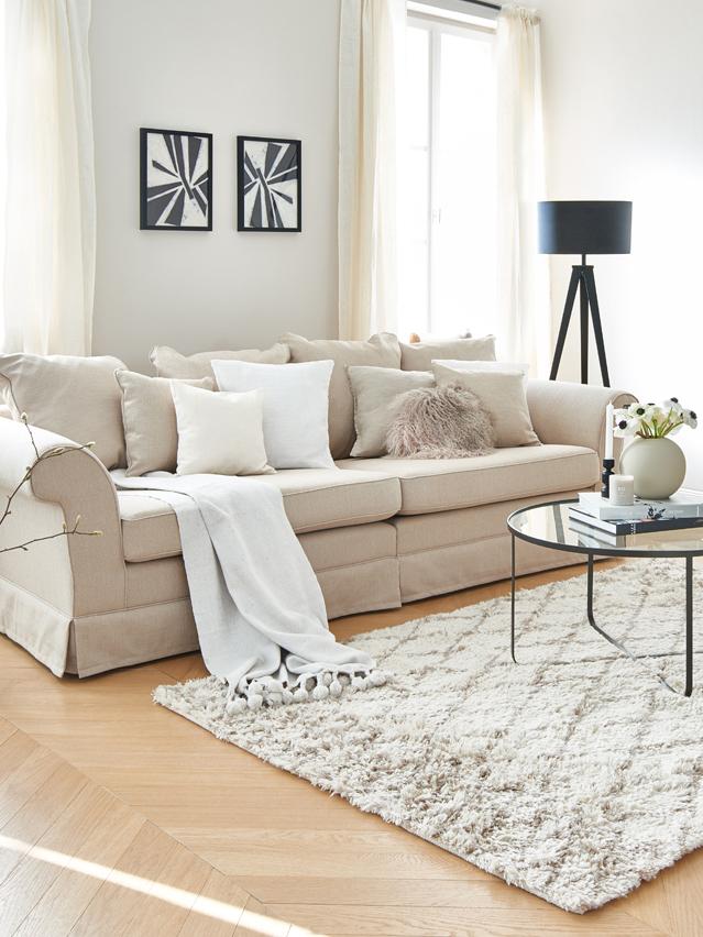 Hussen-Sofa Nobis in Creme, Bezug: Polyester, Webstoff Creme, B 264 cm