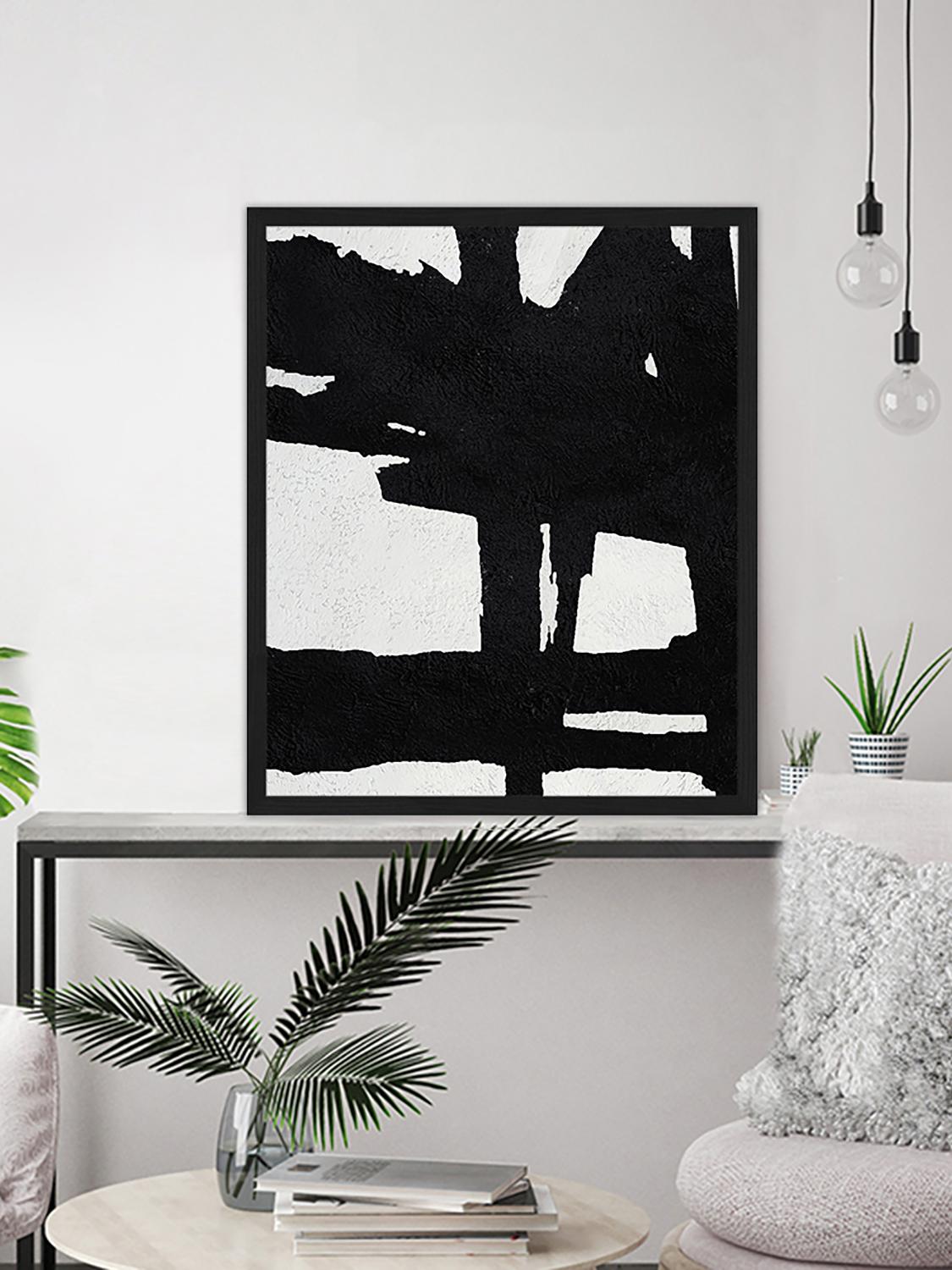 Gerahmter Digitaldruck Abstract Black, Bild: Digitaldruck auf Papier, , Rahmen: Holz, lackiert, Front: Plexiglas, Schwarz, Weiß, 53 x 63 cm