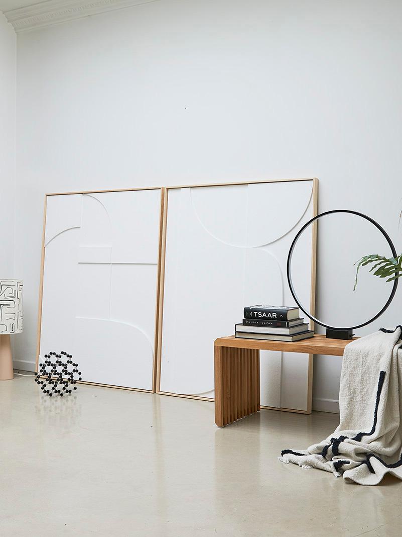Wandobjekt Rahmenrelief-Kunsttafel Betido, Rahmen: Eschenholz, Weiß, Hellbraun, 100 x 123 cm