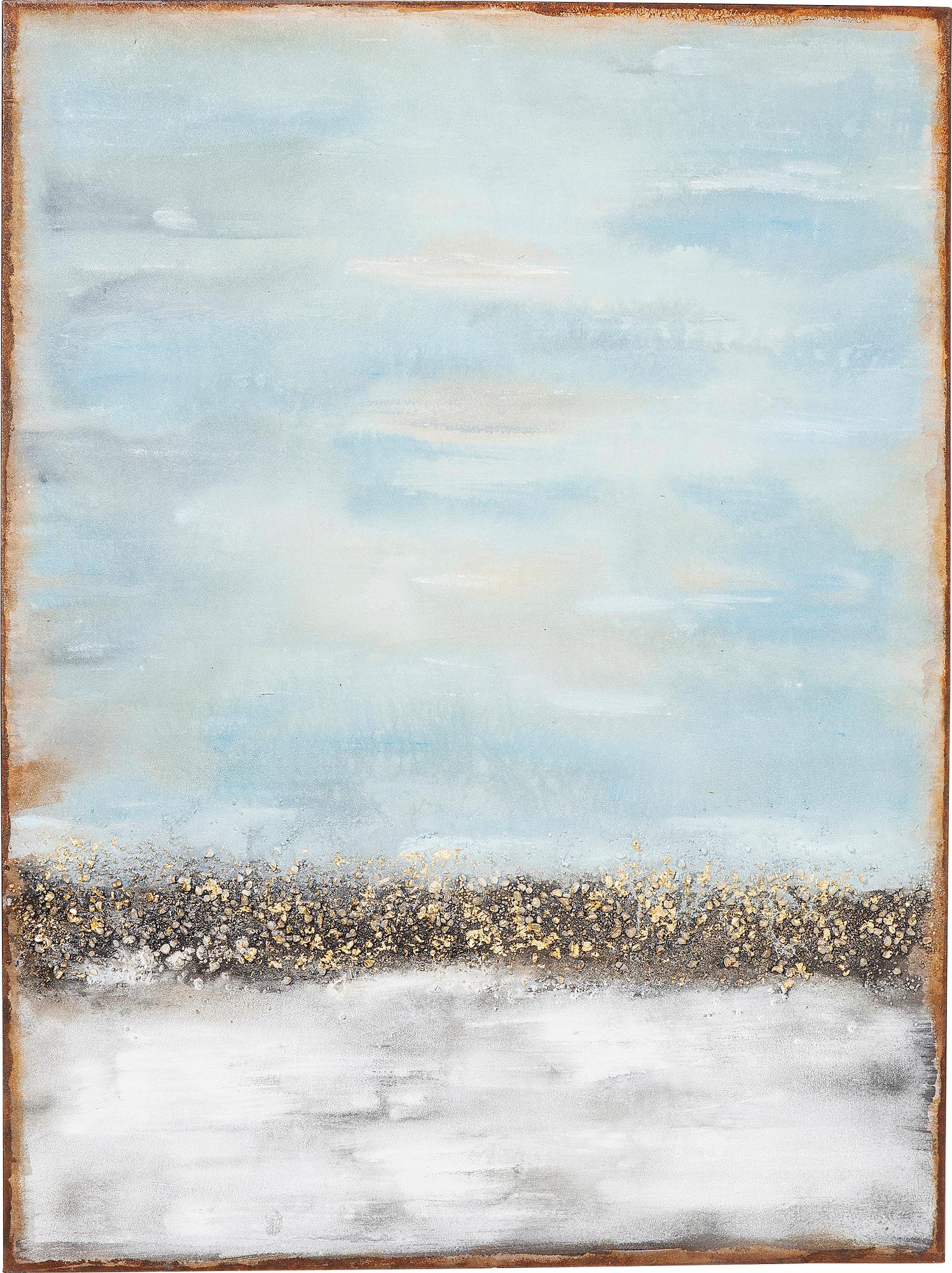 Handgemaltes Leinwandbild Abstract Horizon, Bild: Acrylfarbe, Blau, Mehrfarbig, 90 x 120 cm