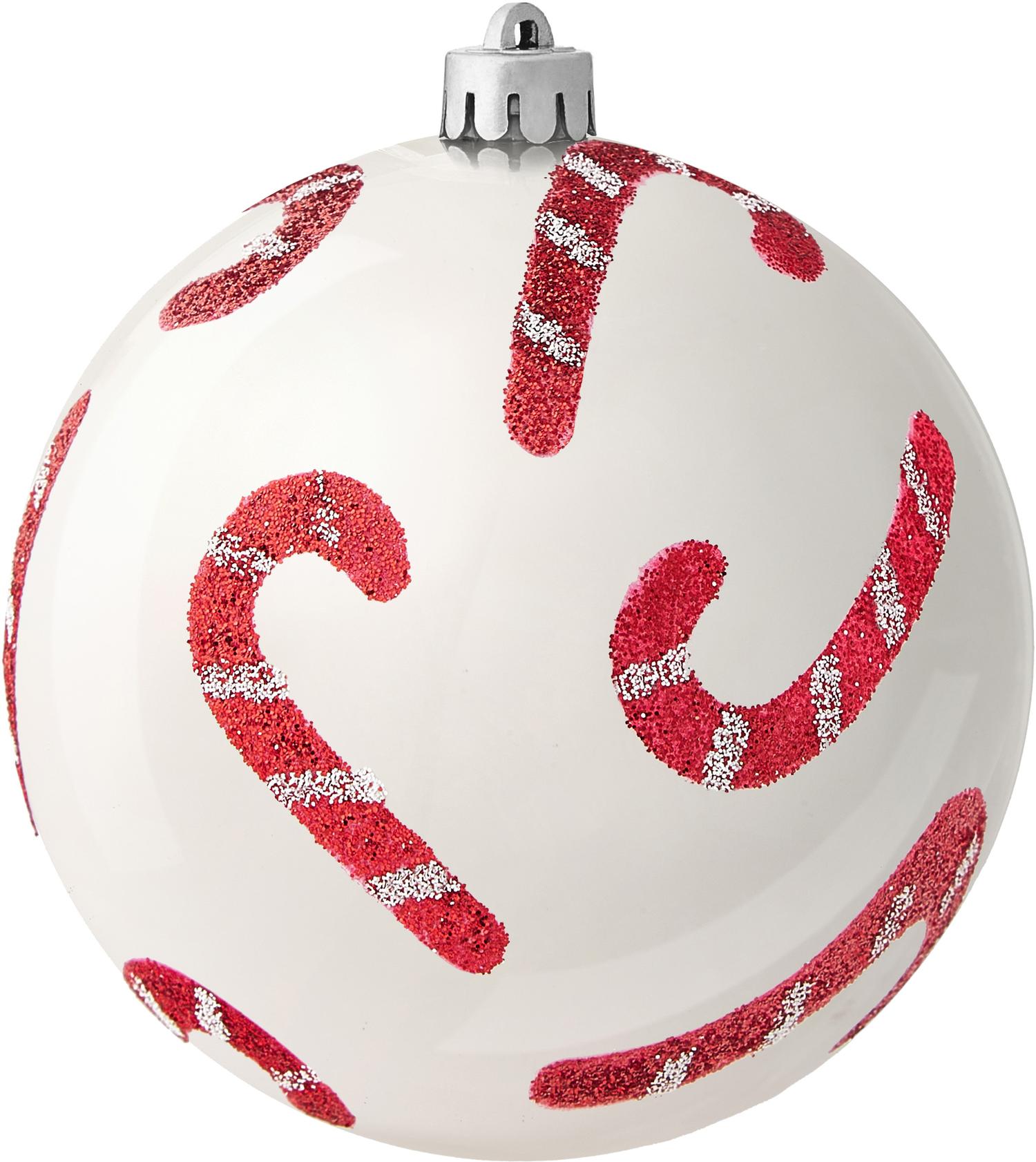 Boules de Noël Candy incassables Ø 8 cm, 12 pièces, Plastique, Blanc, rouge, Ø 8 cm