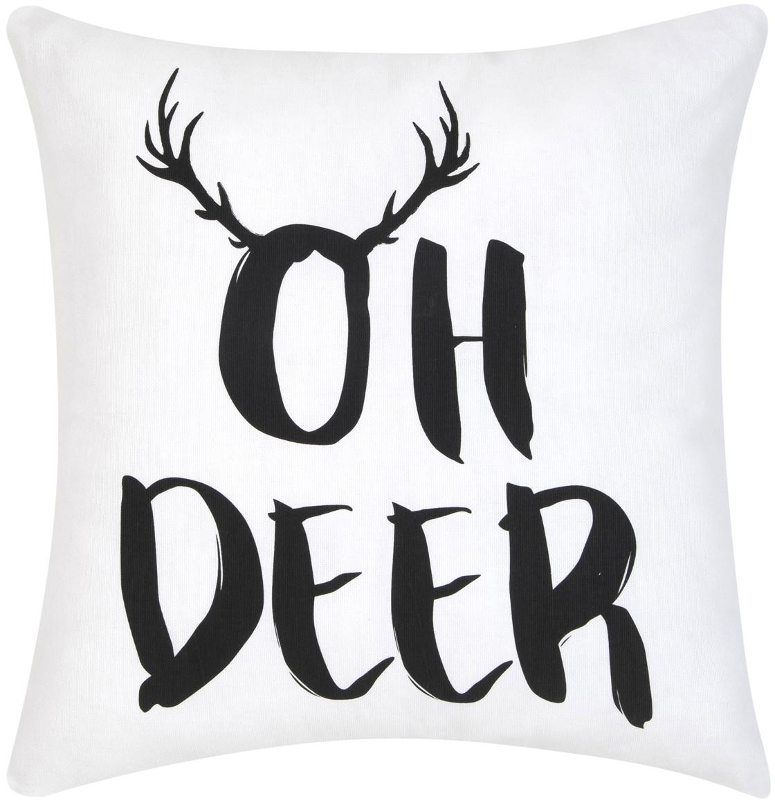 Kissenhülle Oh Deer mit Aufschrift, Baumwolle, Schwarz, Weiß, 40 x 40 cm