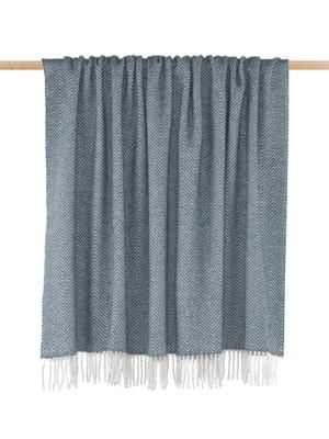Plaid laine bleu motif à chevron Aubrey