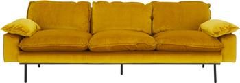 Canapé 4 places velours jaune, pieds e, métal Retro