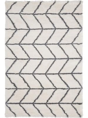 Hochflor-Teppich Cera in Creme/Dunkelgrau