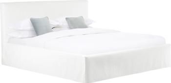 Letto imbottito in tessuto bianco crema con contenitore Feather