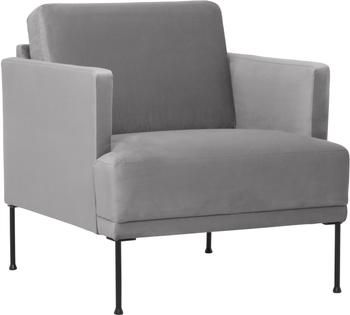 Fauteuil moderne velours gris clair pieds en métal Fluente