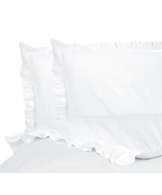 Gewaschene Baumwoll-Bettwäsche Florence mit Rüschen in Weiß