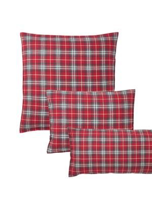Housse de coussin en flanelle à carreaux rouge vert Linsay