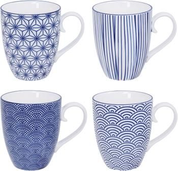 Handgemachte Porzellan-Tassen Nippon in Blau/Weiß, 4-er Set